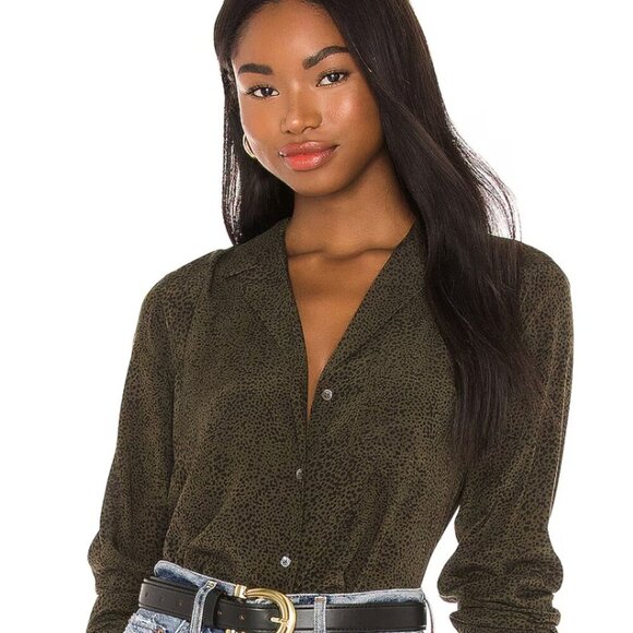 Rails Rebel Print Button Up Blouse, Olive Speckled Green, Long Sleeve XL - Picture 2 of 11
